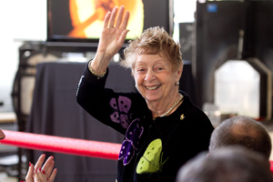 Marilyn K. Glick waves at camera.