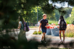 Students walk around Ball State campus