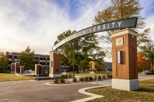 A landscape photo of the Ball State University sign