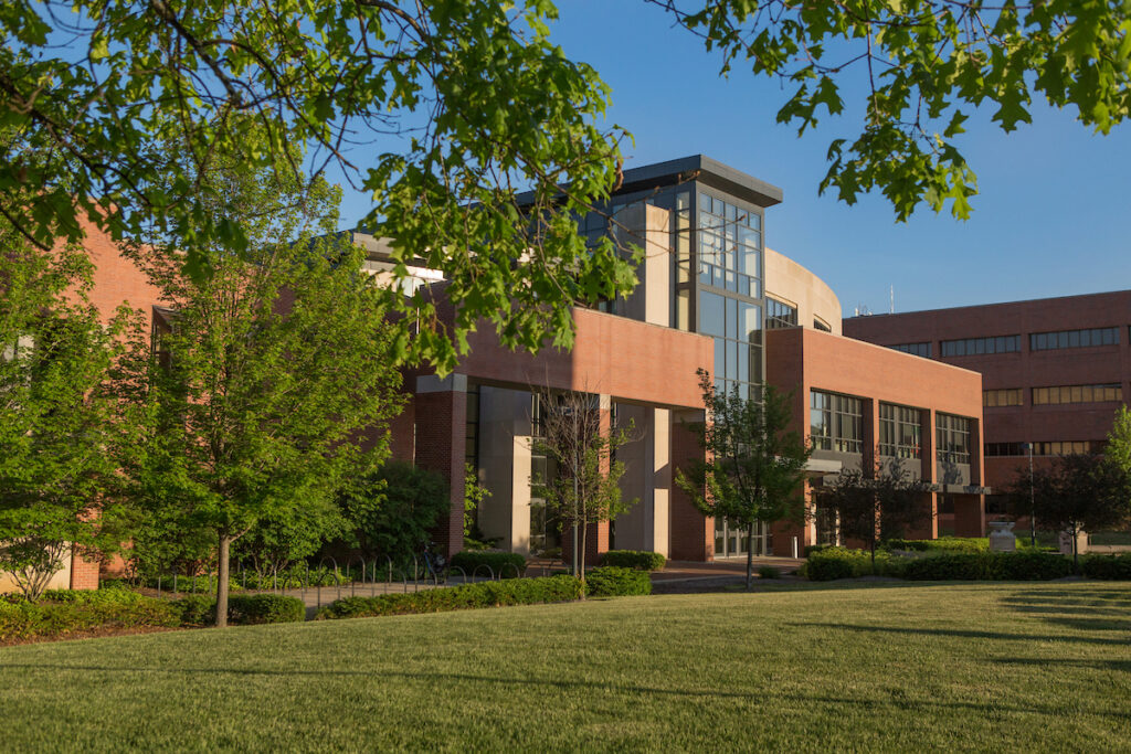 The outside of the David Letterman Communication and Media Building.