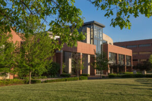 The outside of the David Letterman Communication and Media Building.