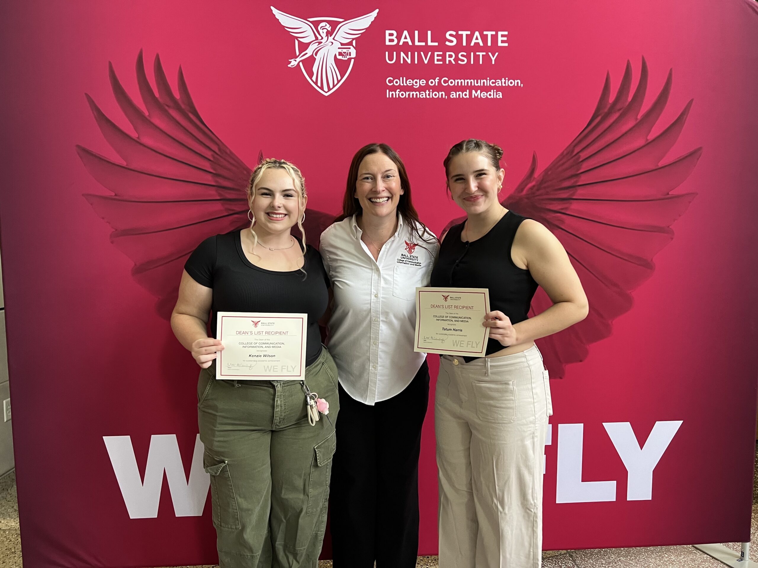 Dean Kristen McCauliff poses for a photo with students Kenzie Wilson and Tatum Harris. 