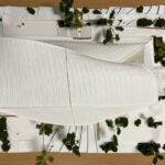 Top view of Ross' scale model of his building concept showing his undulating roof.
