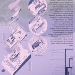 Full color poster of Riverton Ross's project showing an illustrated view of the building looking at the side view with small circles showing close-ups of certain important sections of the building.