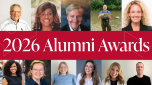 Portraits of the 2026 alumni winners from left to right in two row. The top row showcases Larry Metzing, Sandra Chapman Taylor, Mike Earley, Drew Holloway, and Beth Olson. The second row showcases Chloe Barnes-Henderson, McKenna Crews, Anna Park, Samantha Robbins, Bella Watts, and Quinton Zielke.