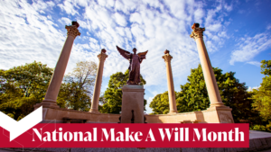 Landscape of the Ball State University Alderdice Gates for National Make A Will Month.