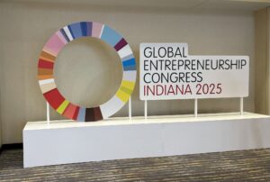 Sign saying Global Entrepreneurship Congress Indiana 2025