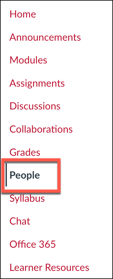 Canvas course navigation with People selected