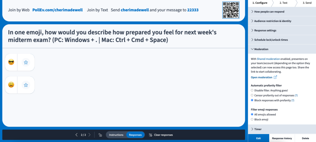 PollEverywhere poll: "In one emoji, how would you describe how prepared you feel for next week's midterm exam? (PC: Windows + . | Mac: Ctrl + Cmd + Space)"