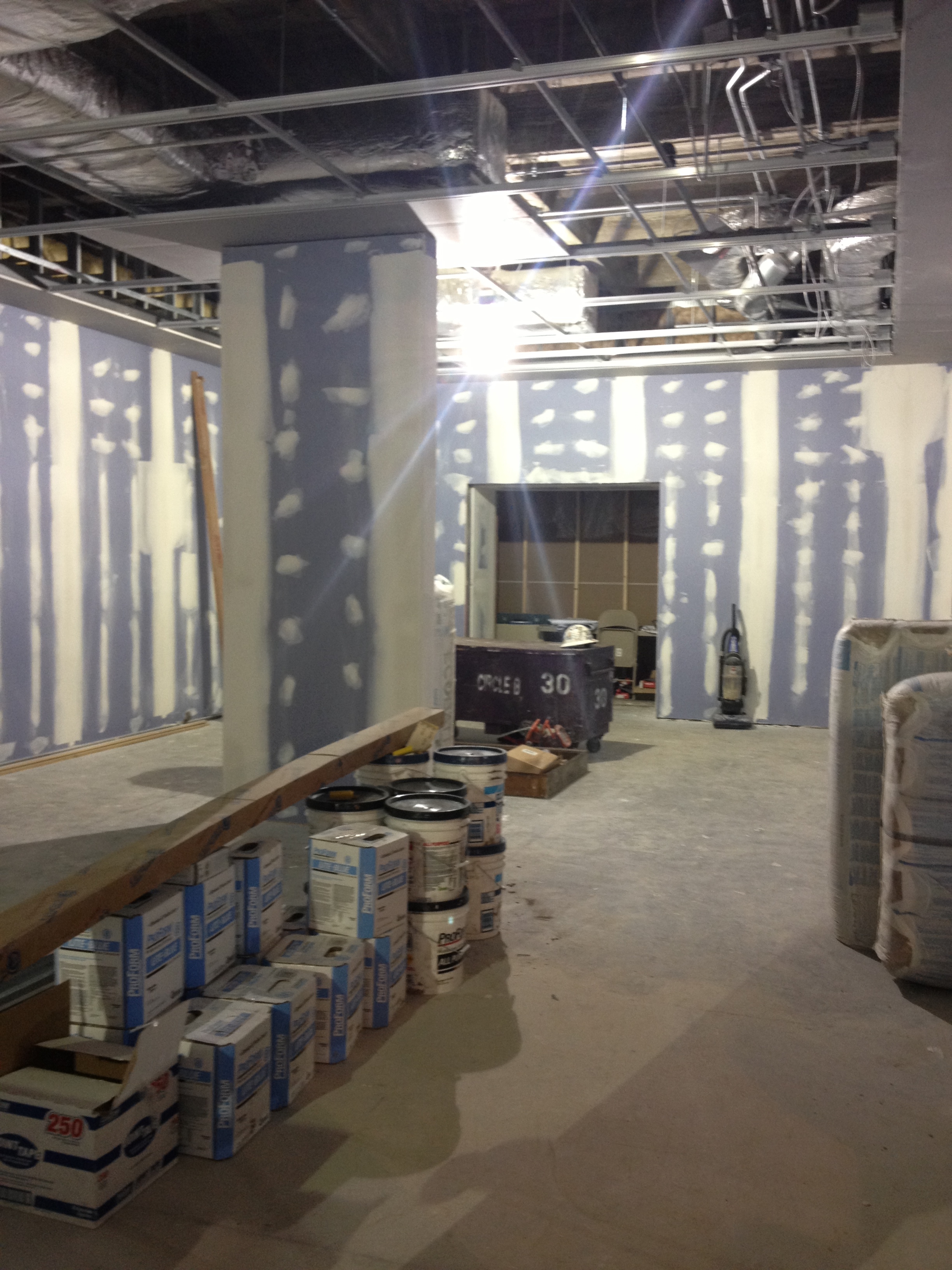 One step closer to finishing, light tracks and walls are being installed. 