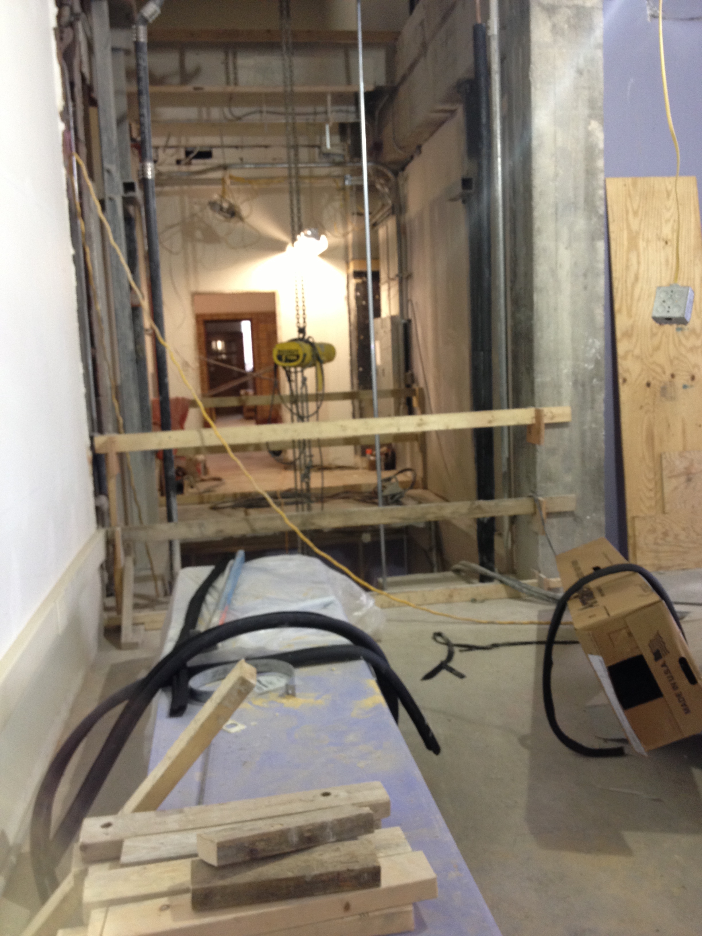 Here is the area where the new elevator will be installed, improving safety and security for moving large works of art.