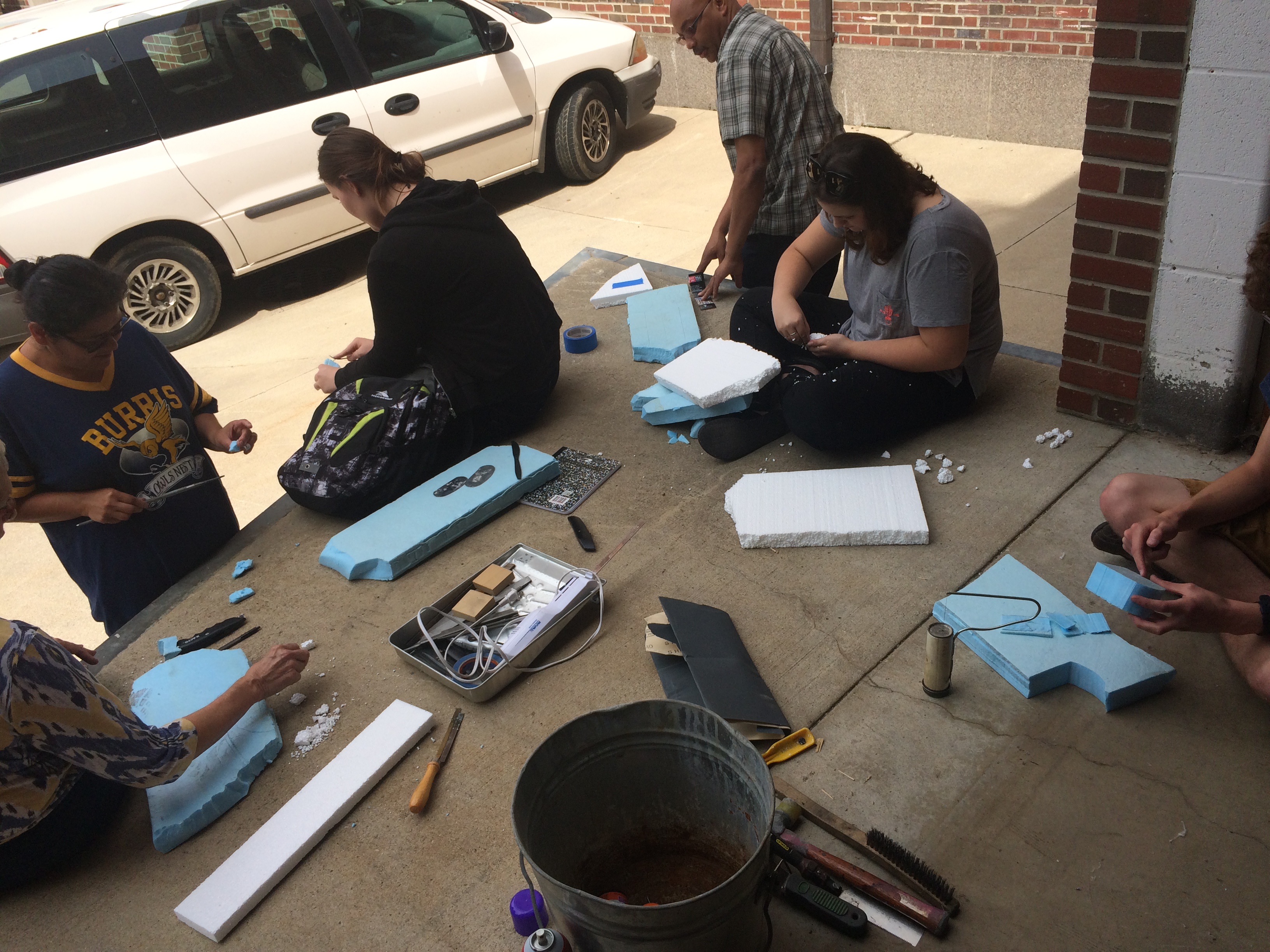 The class experimenting with foam