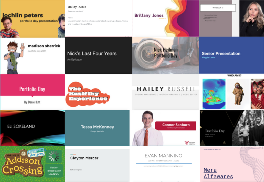 A Collage of all the senior presentations from the event.