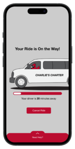 Ride is on the way screen from Charlie's Charter application