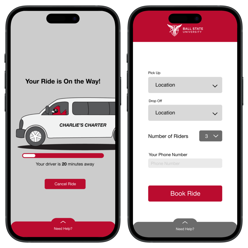 Charlie's Charter "Your ride is on the way" and ride selection screens
